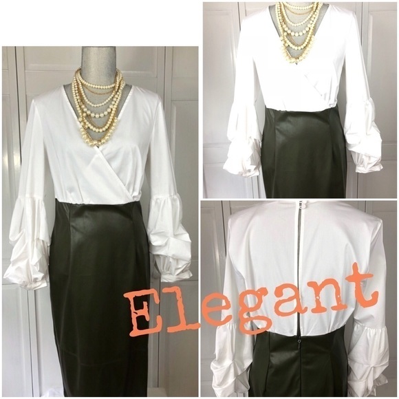 NEW YORK & CO COTTON/VEGAN LEATHER DRESS - Picture 3 of 7